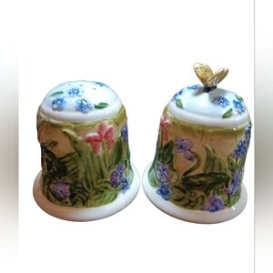 World Market Floral Salt and Pepper Shakers with Butterfly 4.5"T